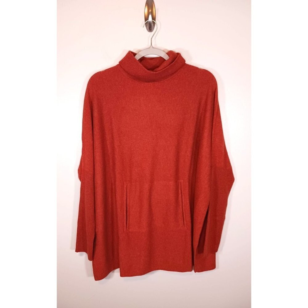 Garnet Hill Wool Cashmere Turtleneck Pullover Orange Sweater Size L